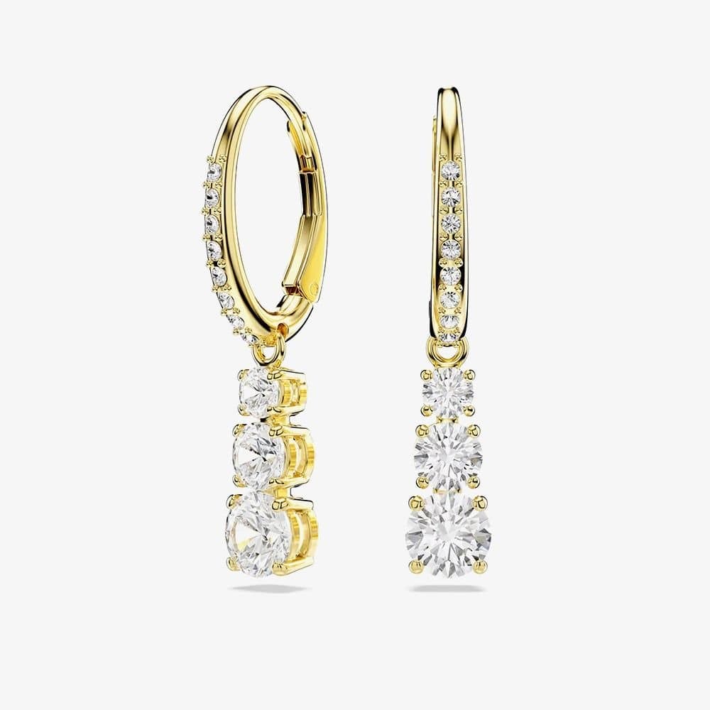 Swarovski Swarovski Women's Stilla Attract Gold Tone White Zirconia Drop Hoop Earrings 5723300