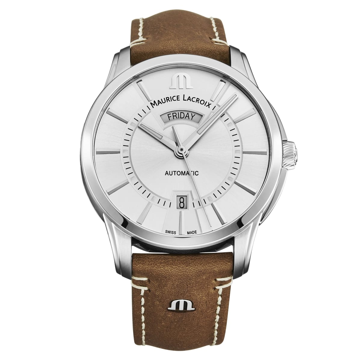 Maurice Lacroix Maurice Lacroix Men's 'Pontos' Silver Dial Leather Strap Automatic Watch in Brown - 1