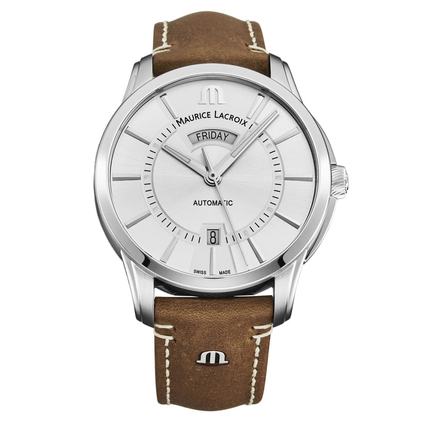 Maurice Lacroix Maurice Lacroix Men's 'Pontos' Silver Dial Leather Strap Automatic Watch in Brown - 1