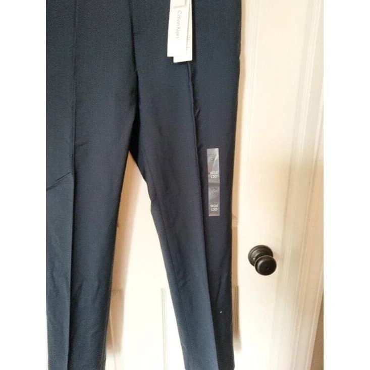 Calvin Klein New Calvin Klein Refined Wool Blend Slim Fit Navy Blue Trouser Pants 34 x 30