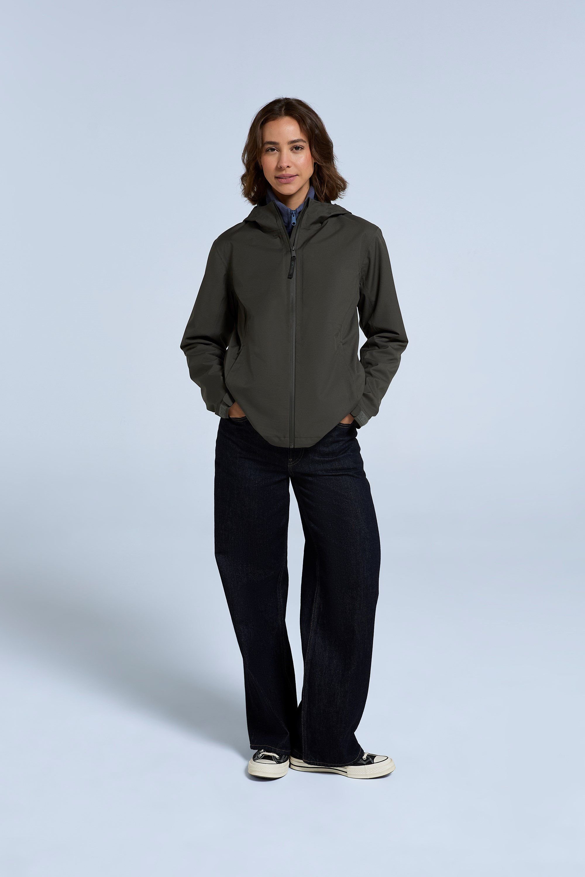 Animal Animal Women's 'Elements' Waterproof Breathable Zipped Pocket Adjustable Hood Jacket in Olive - 2