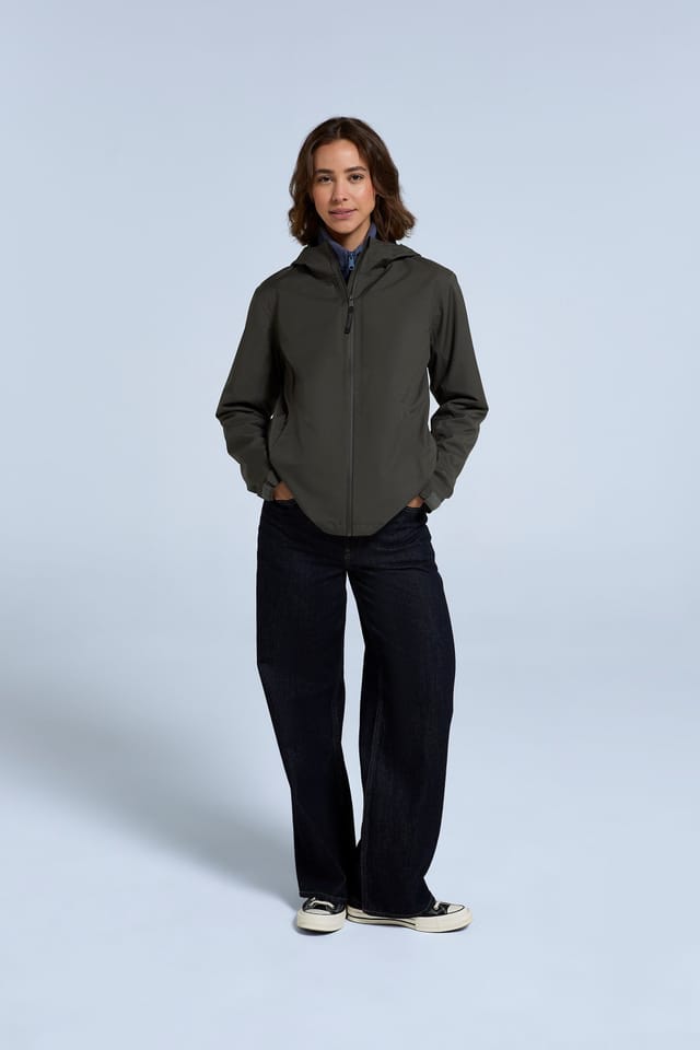 Animal Animal Women's 'Elements' Waterproof Breathable Zipped Pocket Adjustable Hood Jacket in Olive - 2