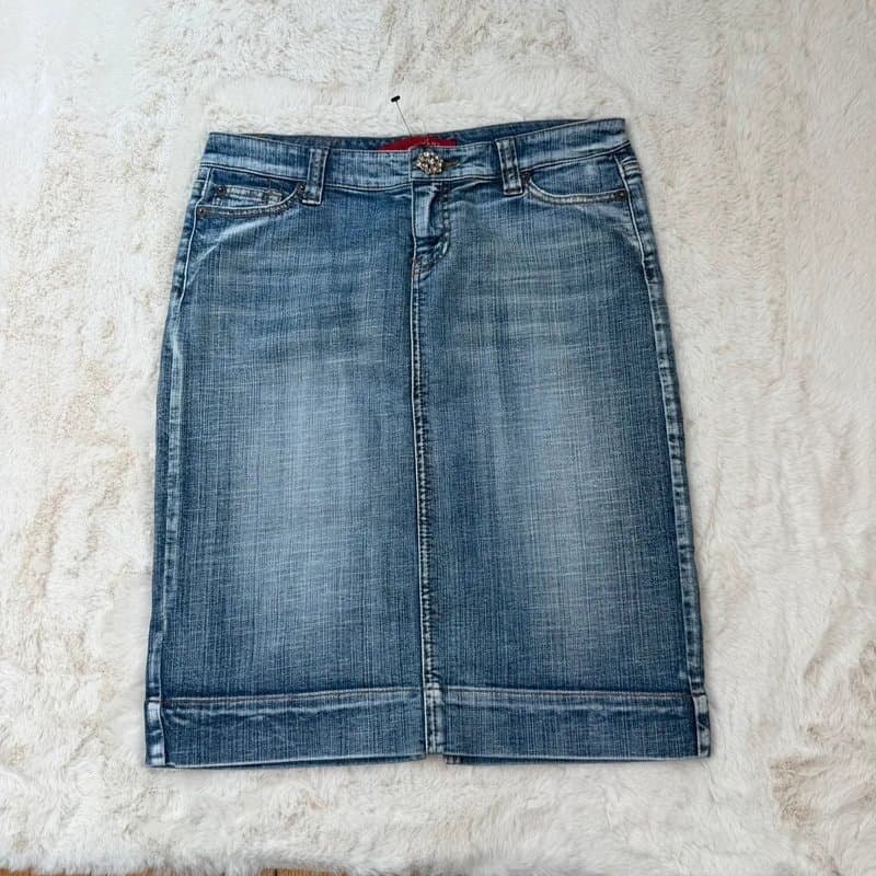 Armor jeans Early 00’s y2k Armor Jeans Faded Style Denim Low Rise Midi Skirt