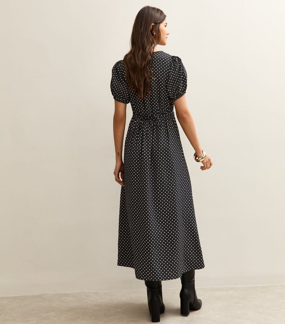 New Look Women's Black Polka Dot Print Short Sleeve Midi Dress New Look - 4