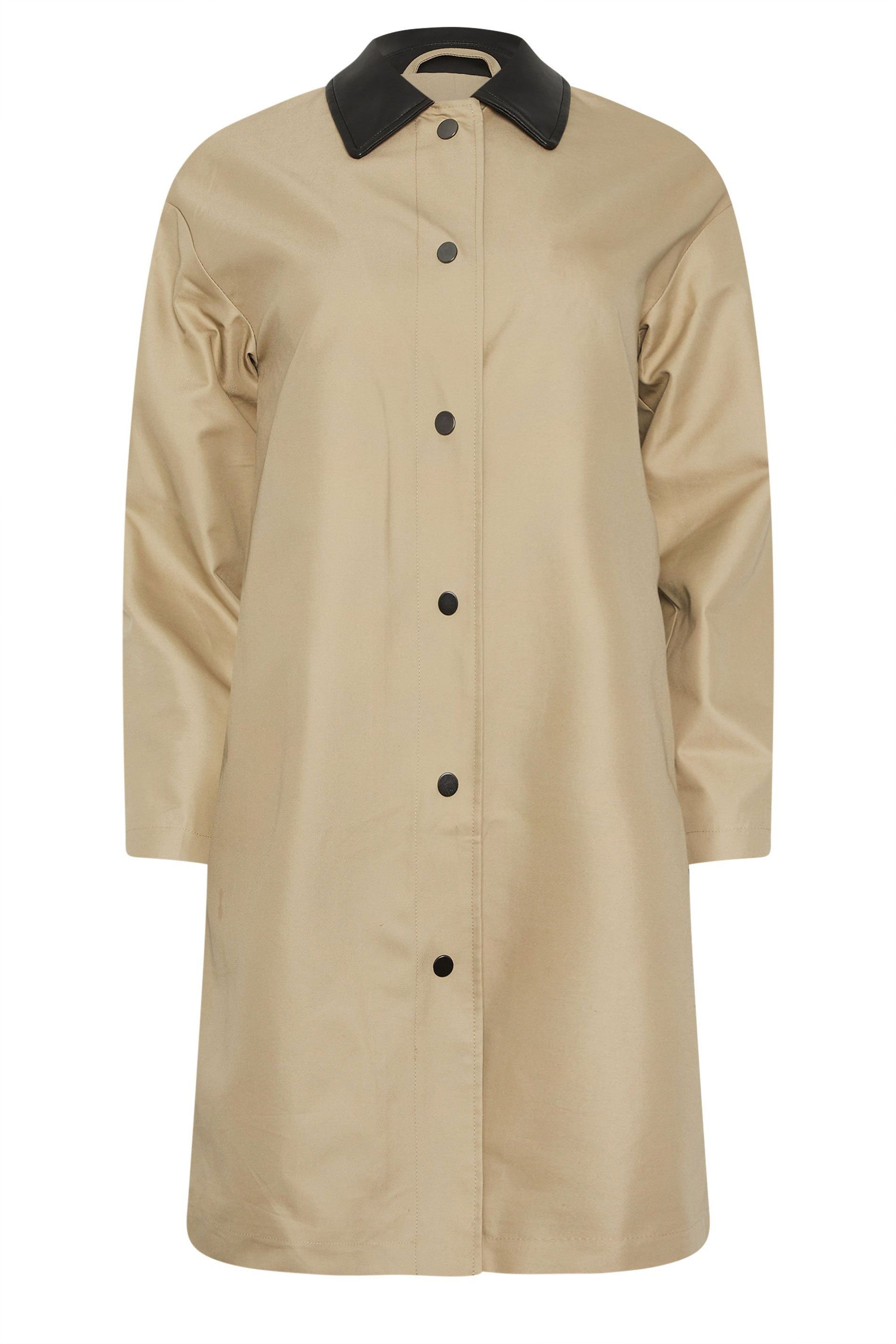 PixieGirl PixieGirl Women's Petite Faux Leather Car Coat in Stone - 2