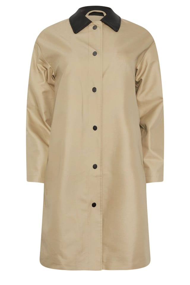 PixieGirl PixieGirl Women's Petite Faux Leather Car Coat in Stone - 2