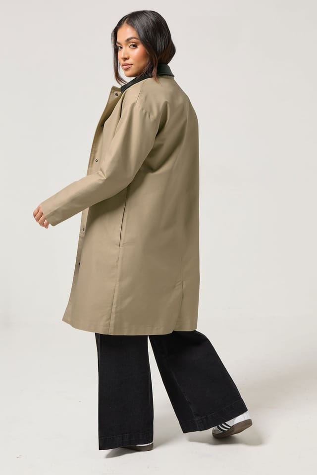 PixieGirl PixieGirl Women's Petite Faux Leather Car Coat in Stone - 3