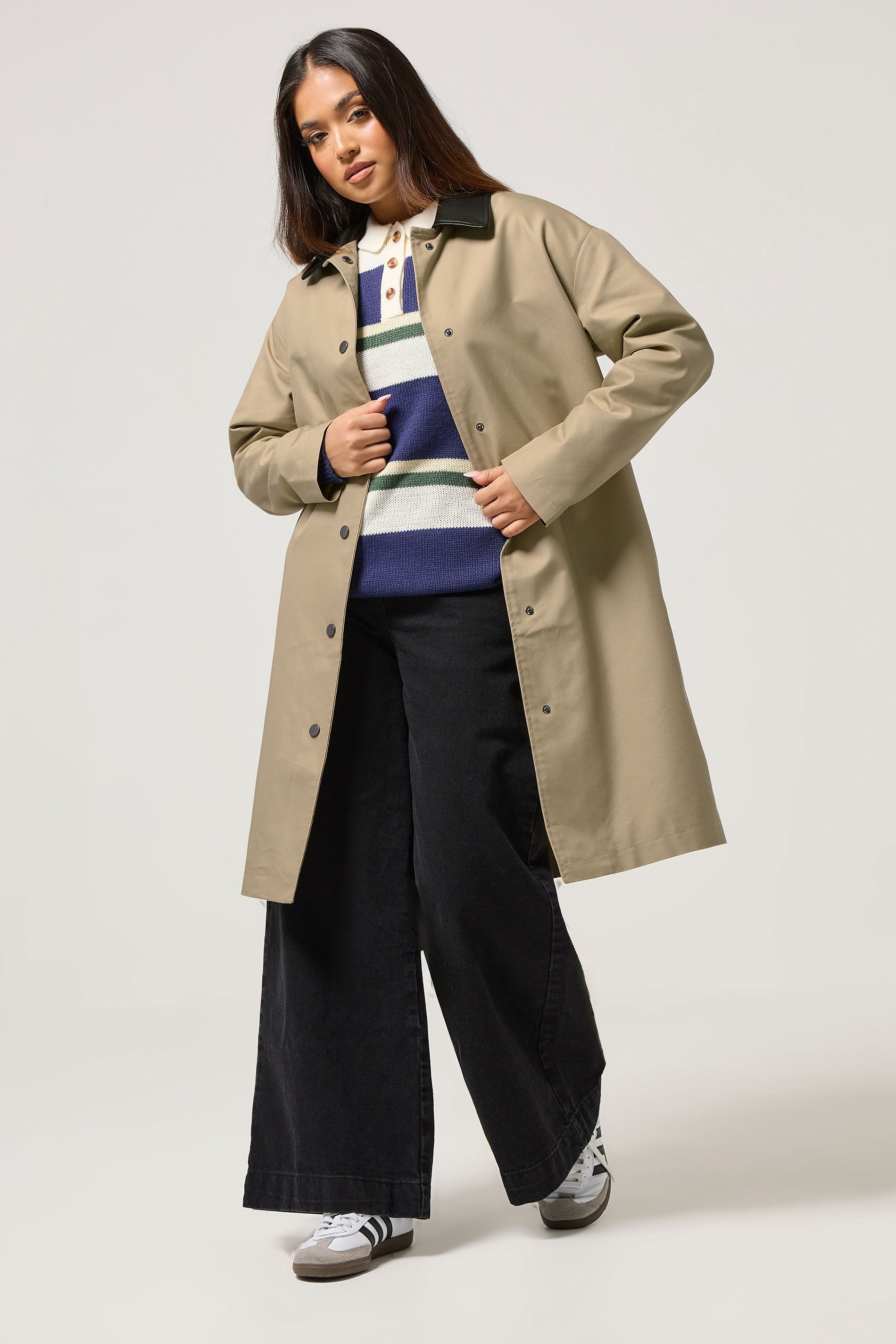 PixieGirl PixieGirl Women's Petite Faux Leather Car Coat in Stone - 4