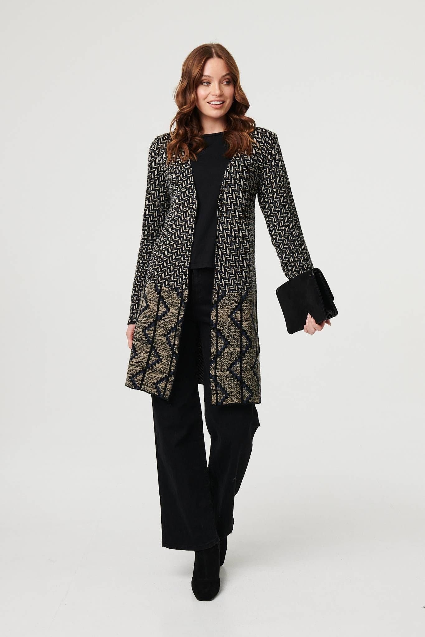 Izabel London Izabel London Women's Geo Print Longline Open Front Jacket - 4