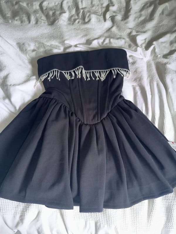 ASOS Luxe Black Corset Mini Dress With Tulle Skirt Size 14