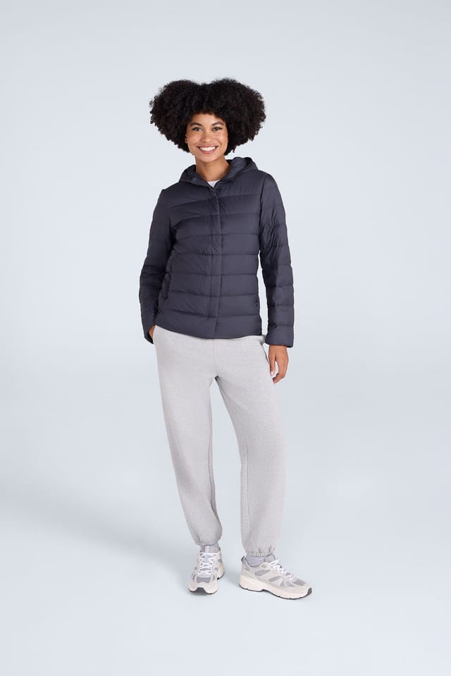 Animal Animal Women's Lightweight Water Resistant Packable Warm Hooded Puffer Down Jacket in Black - 2