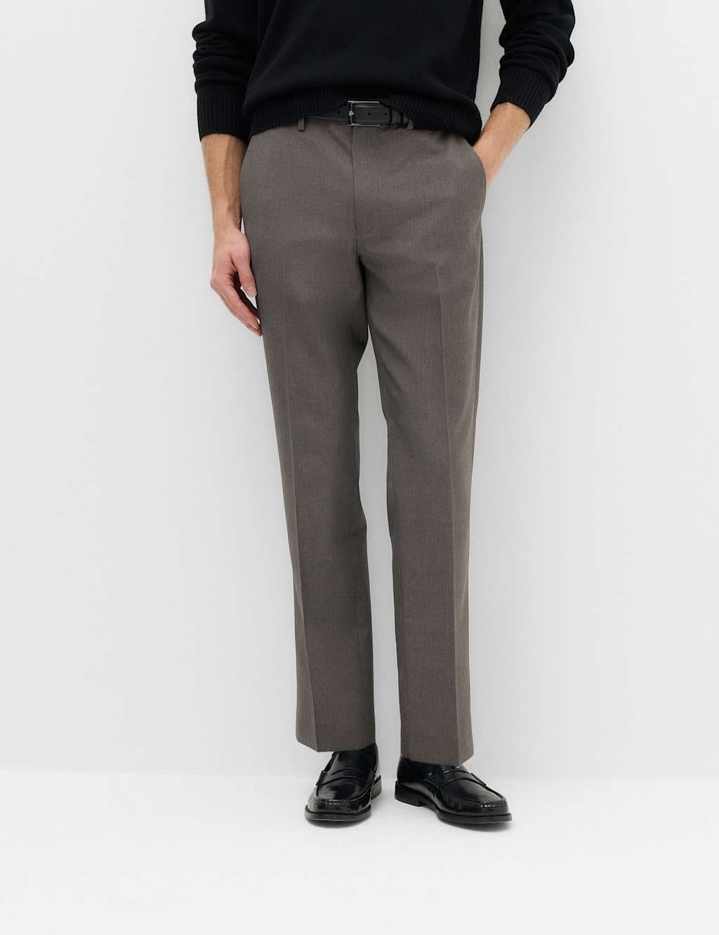 Marks & Spencer M&S 2 Pack Regular Fit Flat Front Trousers Charcoal