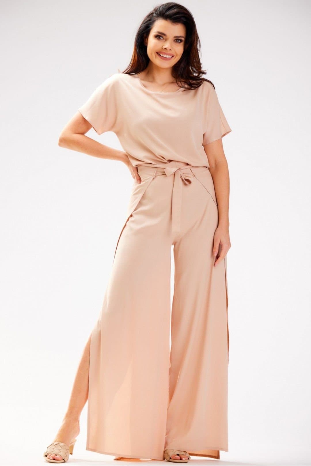 Love Lace Love Lace Women's Tiered High Waisted Grecian Viscose Pants in Beige
