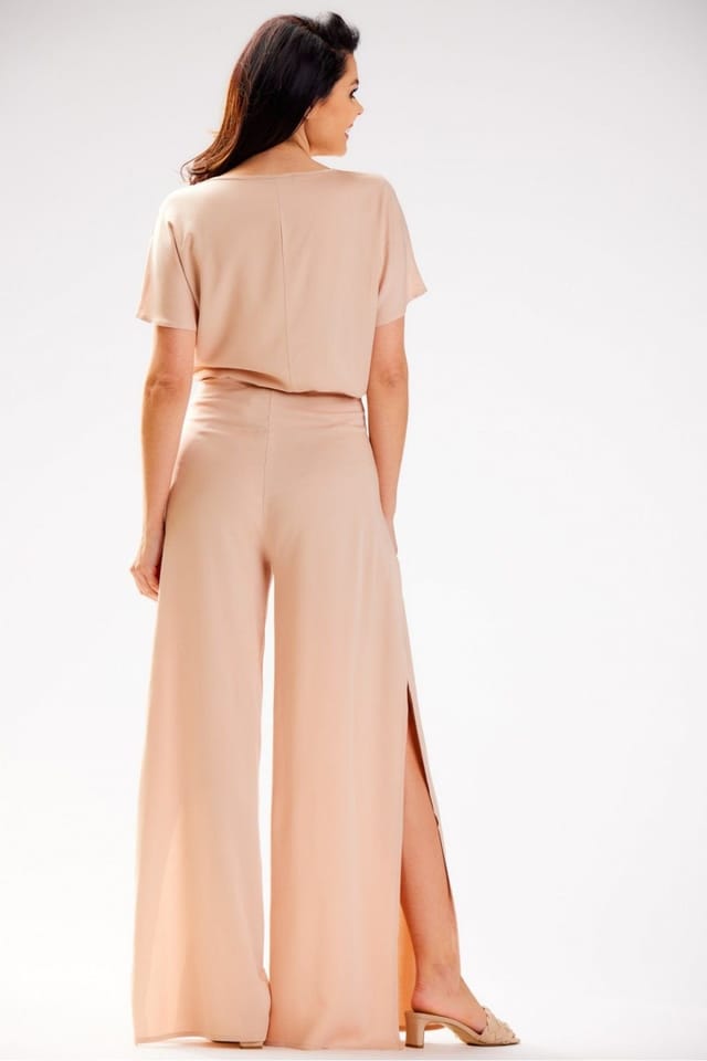 Love Lace Love Lace Women's Tiered High Waisted Grecian Viscose Pants in Beige - 3