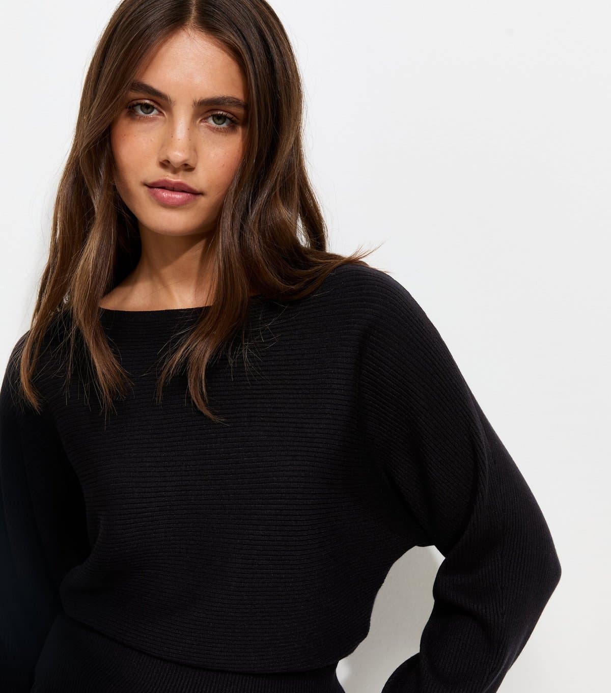 New Look Women's Black Lightweight Ribbed Knit Slash Neck Batwing Jumper New Look