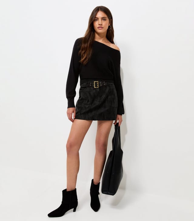 New Look Women's Black Lightweight Ribbed Knit Slash Neck Batwing Jumper New Look - 3