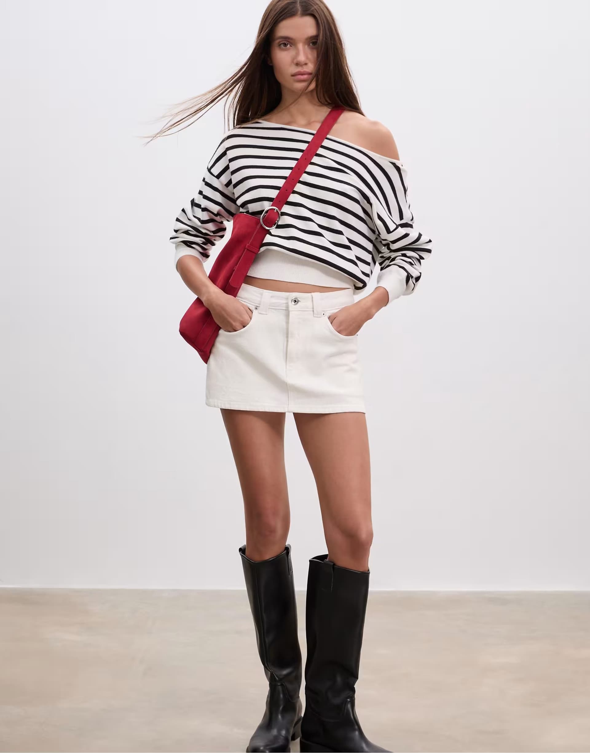 ASOS Stradivarius D62 denim skort in white
