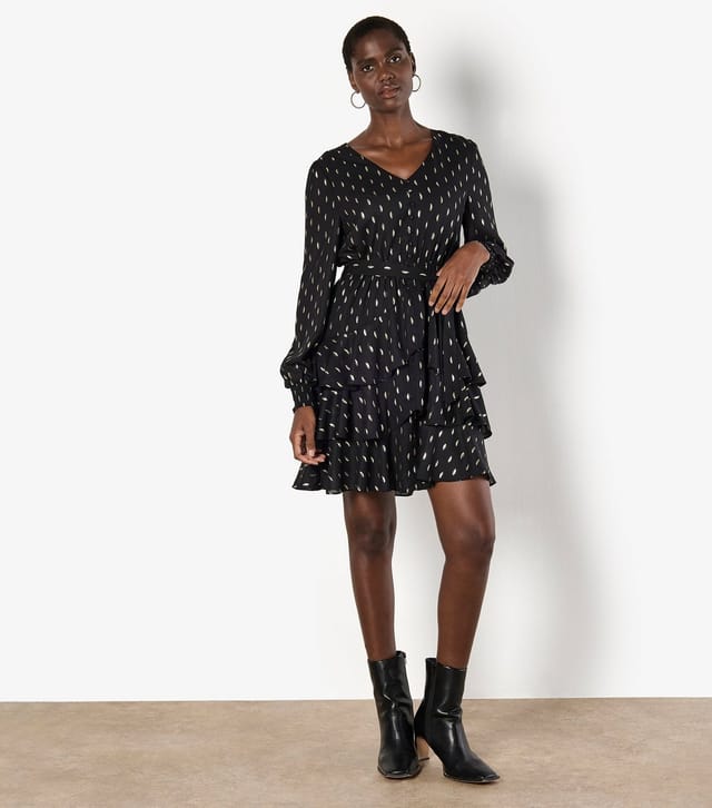 Apricot Women's Black Foil Spot Layered Long Sleeve Dress Apricot New Look - 2