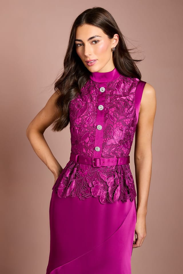 Coast Coast Women's Sleeveless Lace Bodice With Satin Skirt Midi Dress in Fig - 2