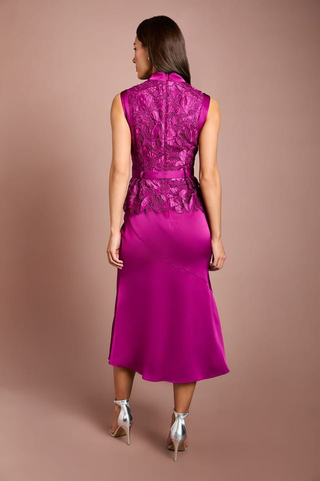 Coast Coast Women's Sleeveless Lace Bodice With Satin Skirt Midi Dress in Fig - 3