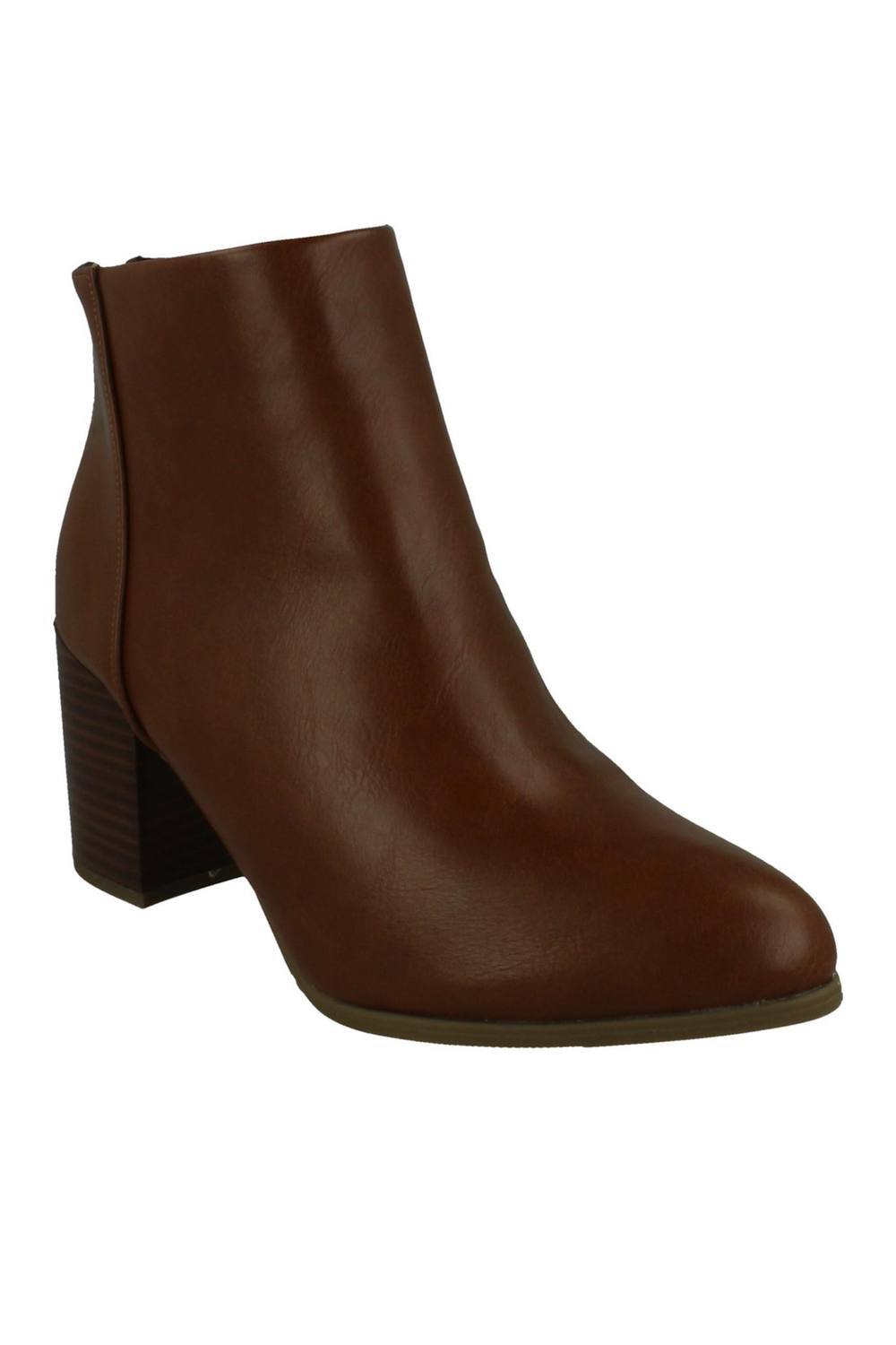 Down To Earth Down To Earth Women's Block Heel Ankle Boots - Classic Faux Leather in Brown - 2