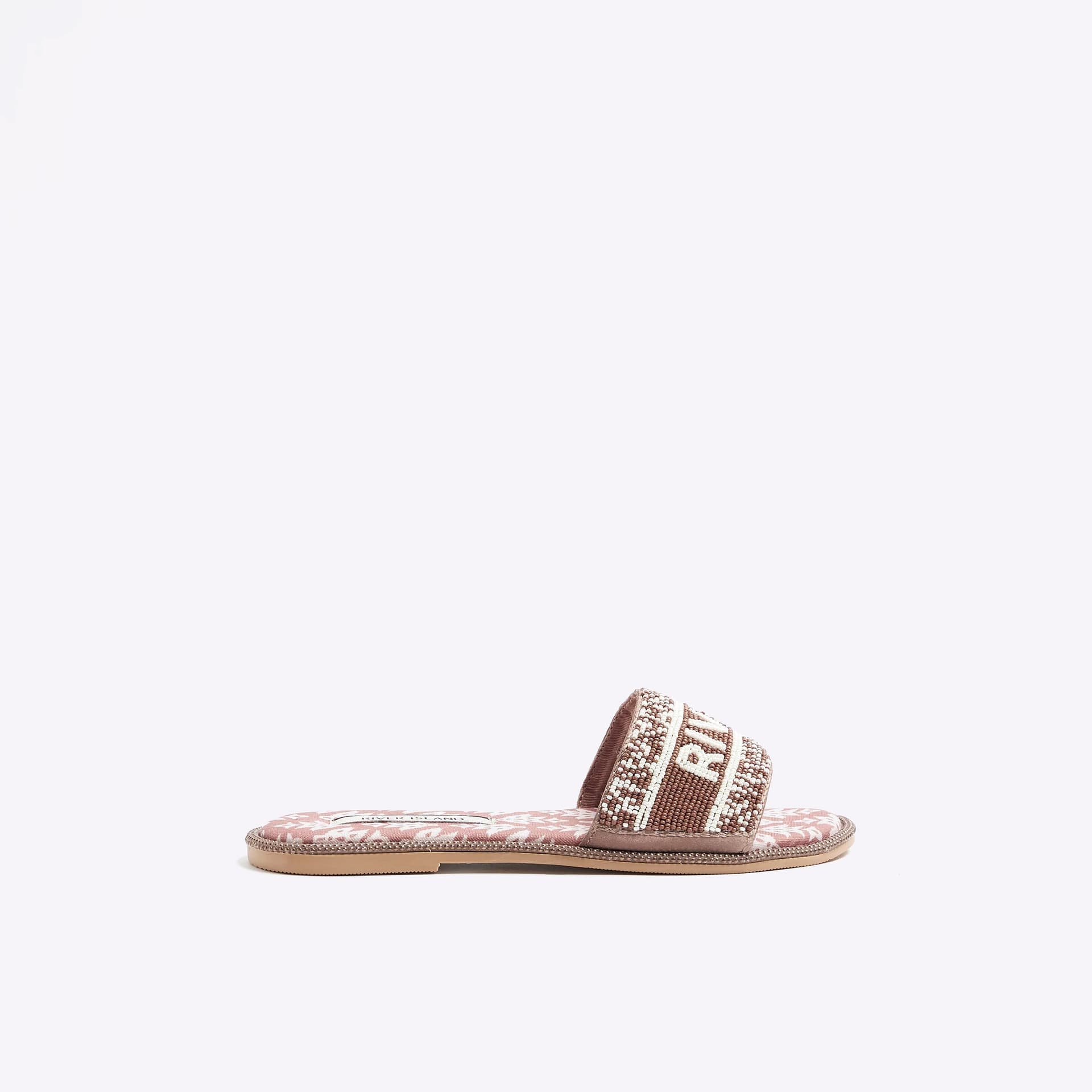 River Island River Island Womens Tan Beaded Ri Sliders