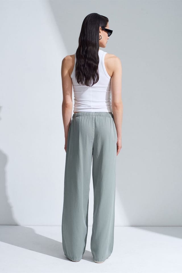 Dilvin Dilvin Women's Mid-Waist Wide-Leg Denim Jeans in Green - 2
