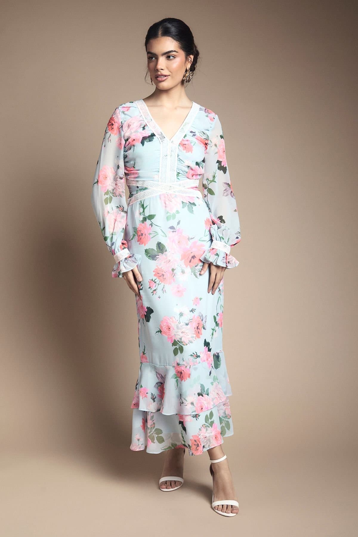 Oasis Oasis Women's Tiered Bias Midi Dress in Pale Blue