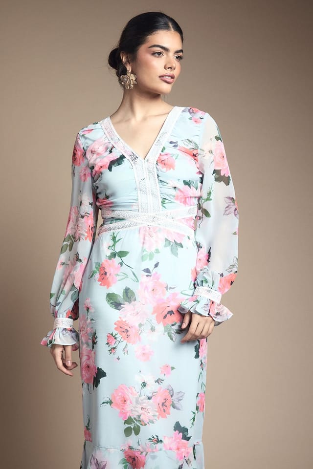 Oasis Oasis Women's Tiered Bias Midi Dress in Pale Blue - 2