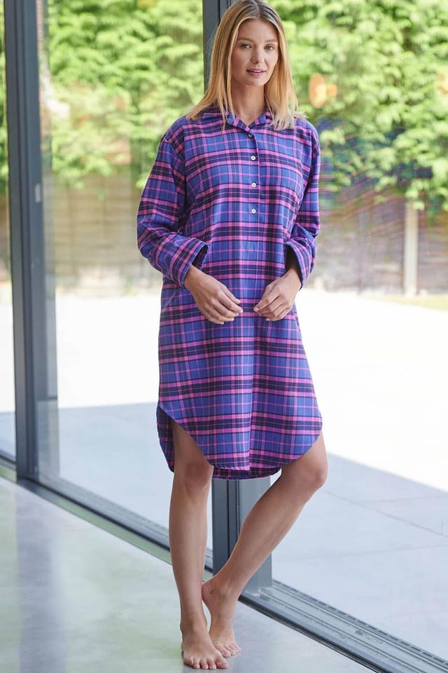British Boxers British Boxers Women's "Lomond" Tartan Brushed Cotton Nightshirt in Bright Pink - 2