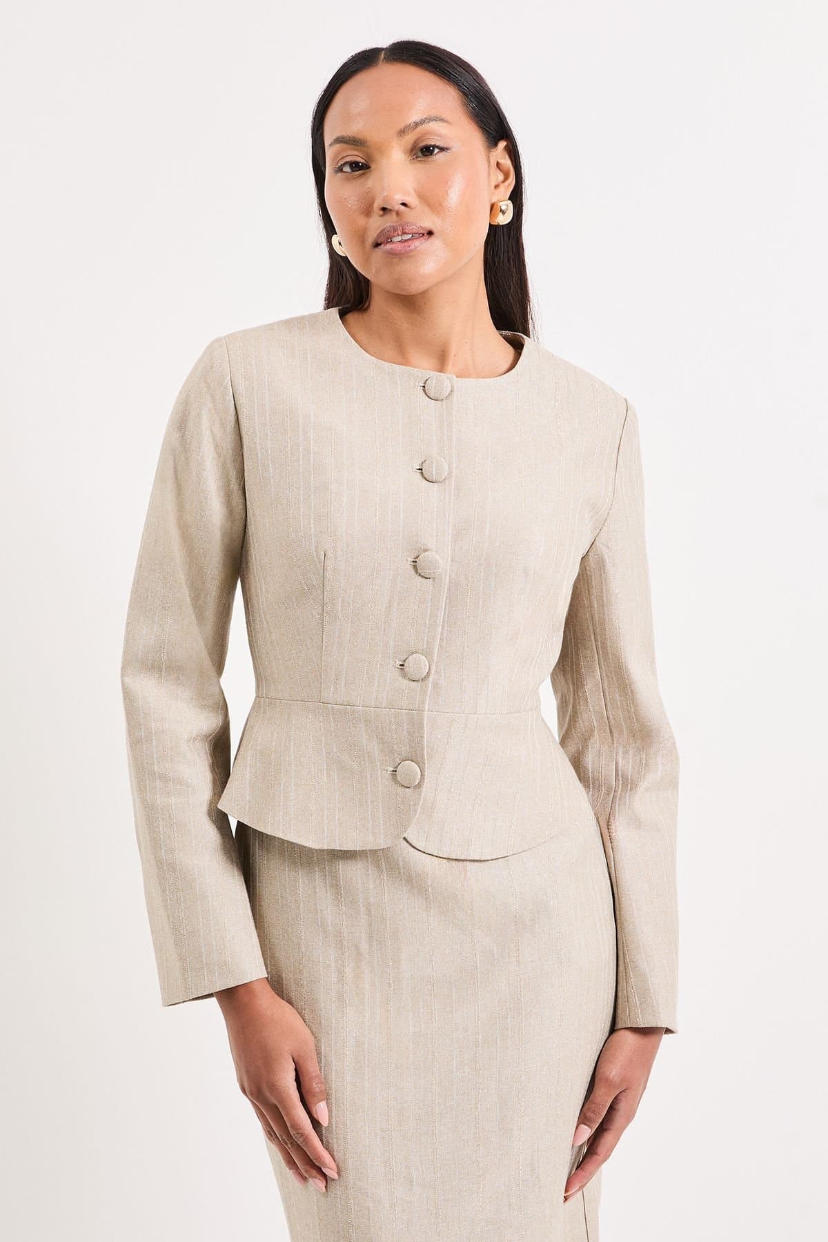 Principles Principles Women's Stripe Button Jacket Coord in Beige