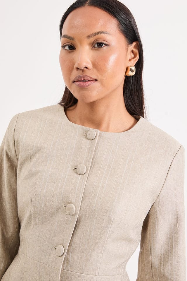 Principles Principles Women's Stripe Button Jacket Coord in Beige - 2