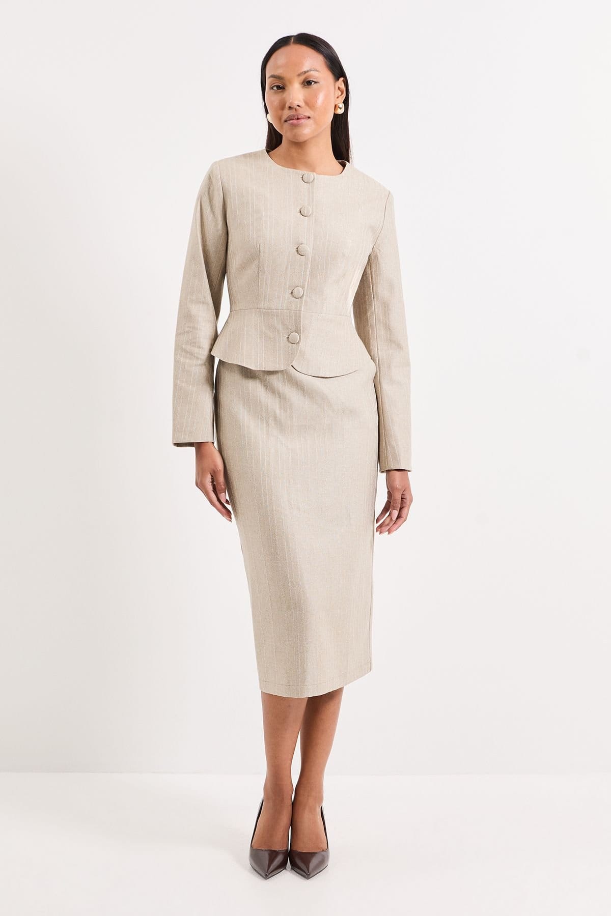 Principles Principles Women's Stripe Button Jacket Coord in Beige - 4