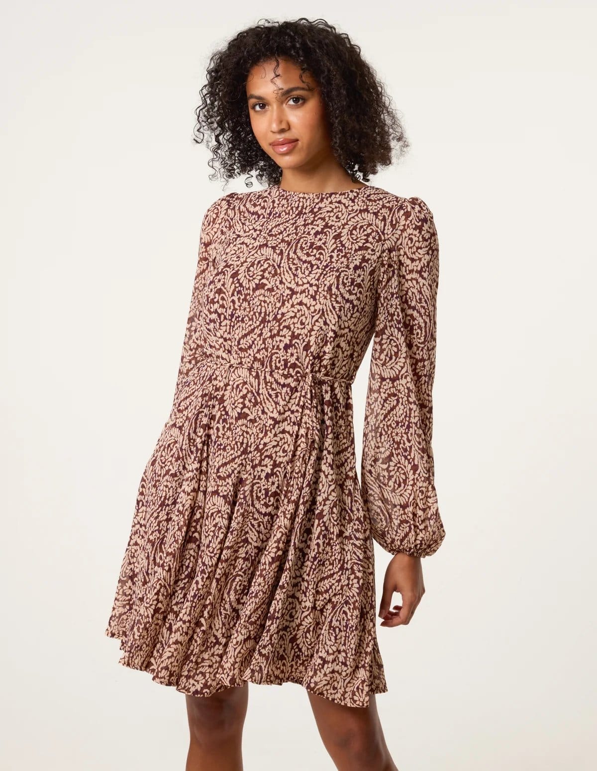 Blue Vanilla Brown Paisley Print Fit-And-Flare Midi Dress