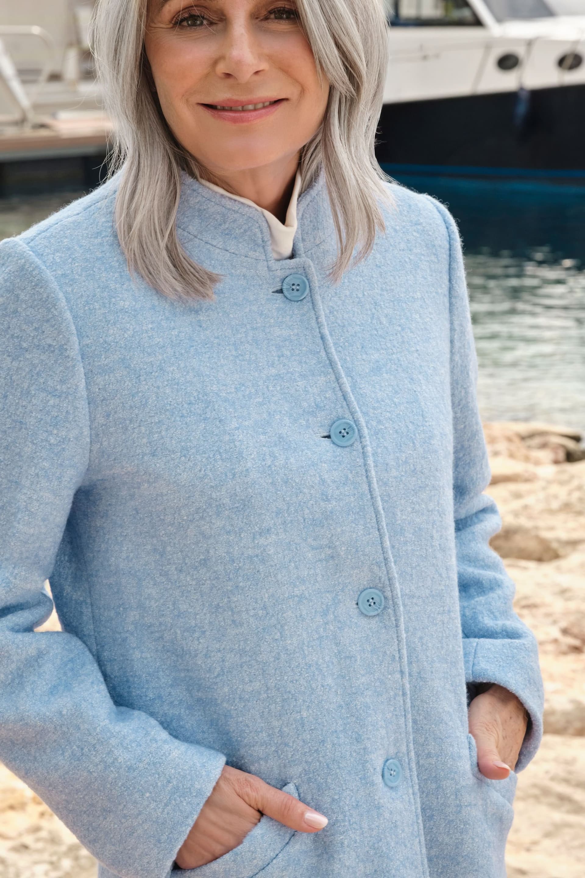 WoolOvers WoolOvers Women's Wool Blend Button Coat in Light Blue