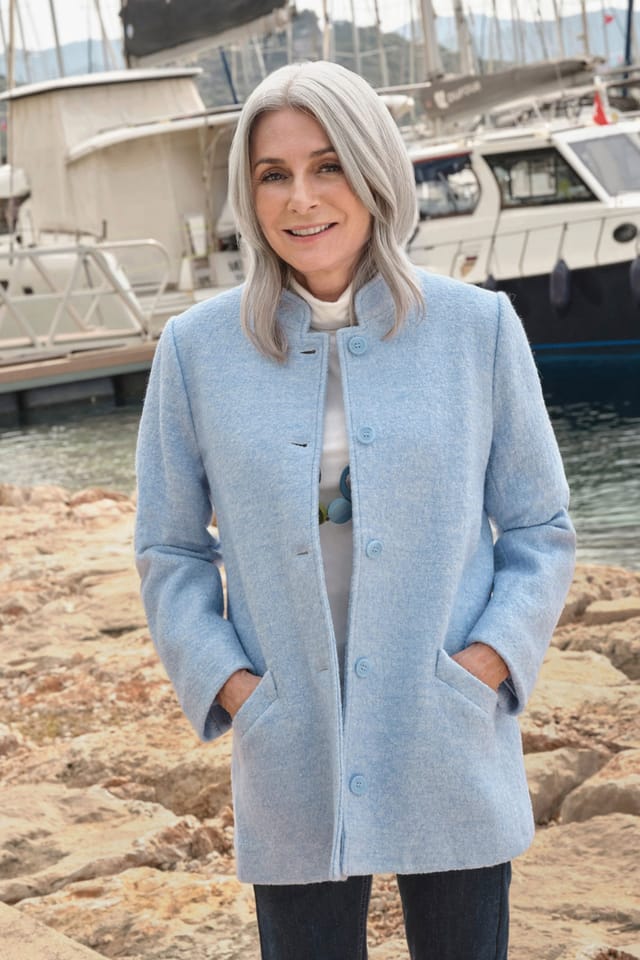 WoolOvers WoolOvers Women's Wool Blend Button Coat in Light Blue - 2