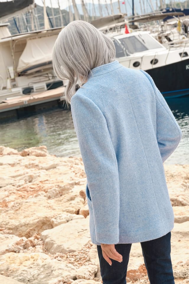 WoolOvers WoolOvers Women's Wool Blend Button Coat in Light Blue - 3