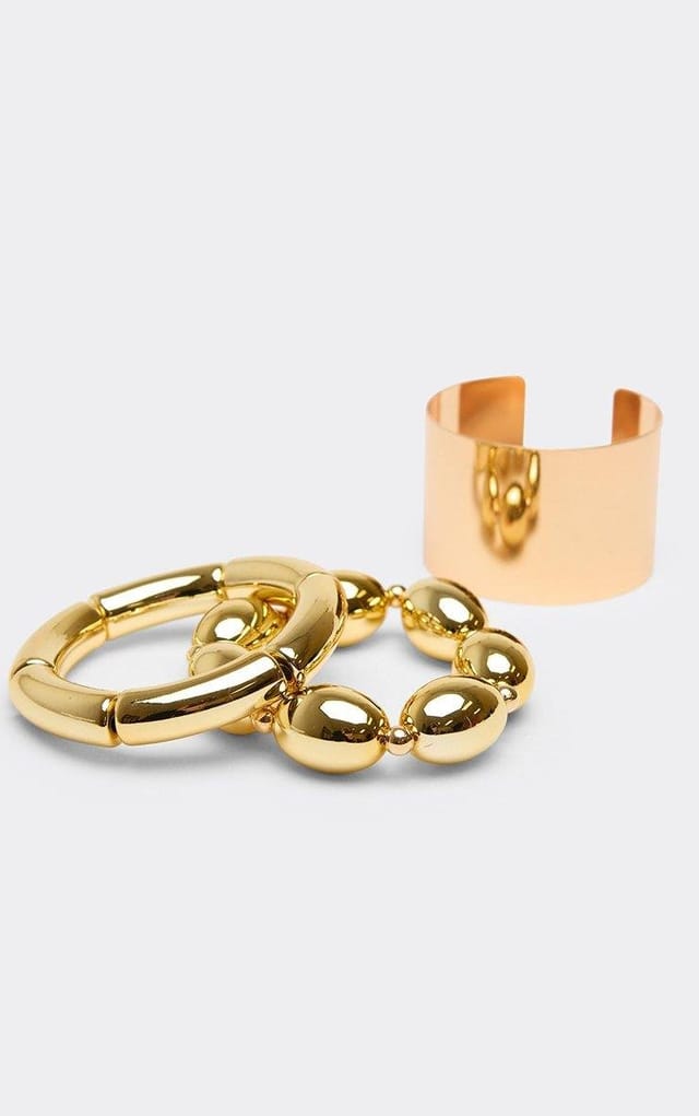 EGO Ball Detail Cuff Bangle Bracelet Multi Pack In Gold, Women's Size UK 0 - 2