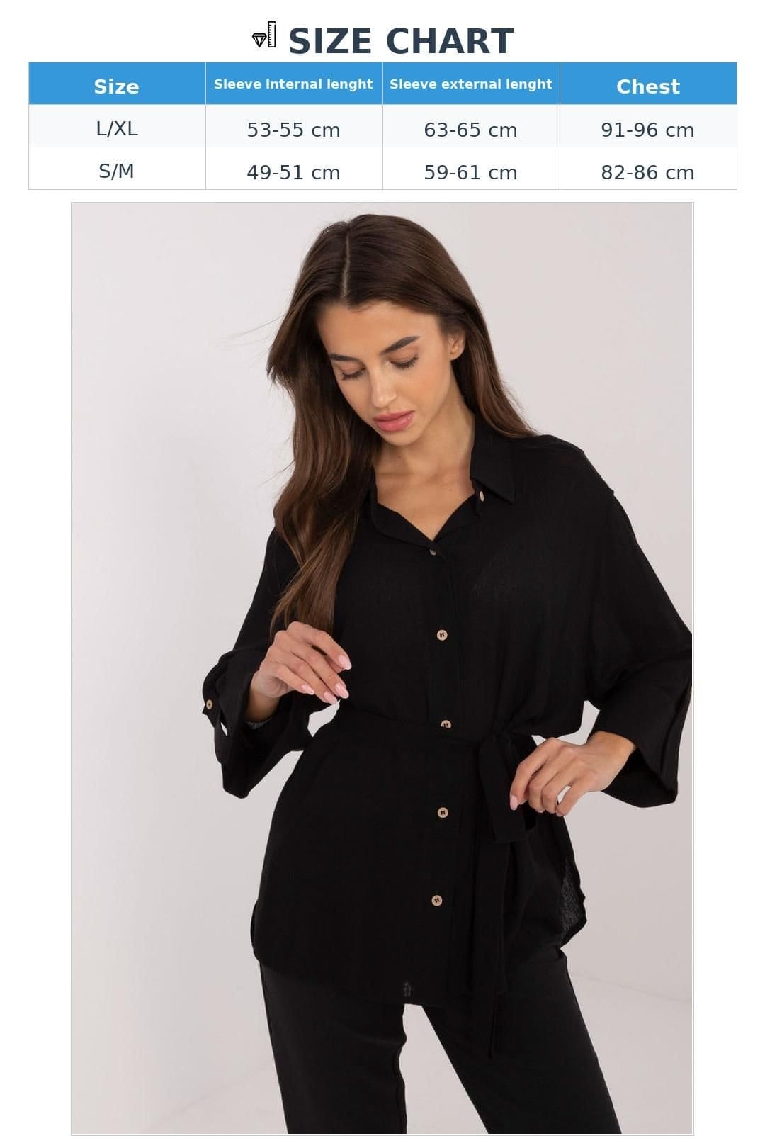 Love Lace Love Lace Women's Cotton Tie Belt Button Down Casual Shirt in Black - 4