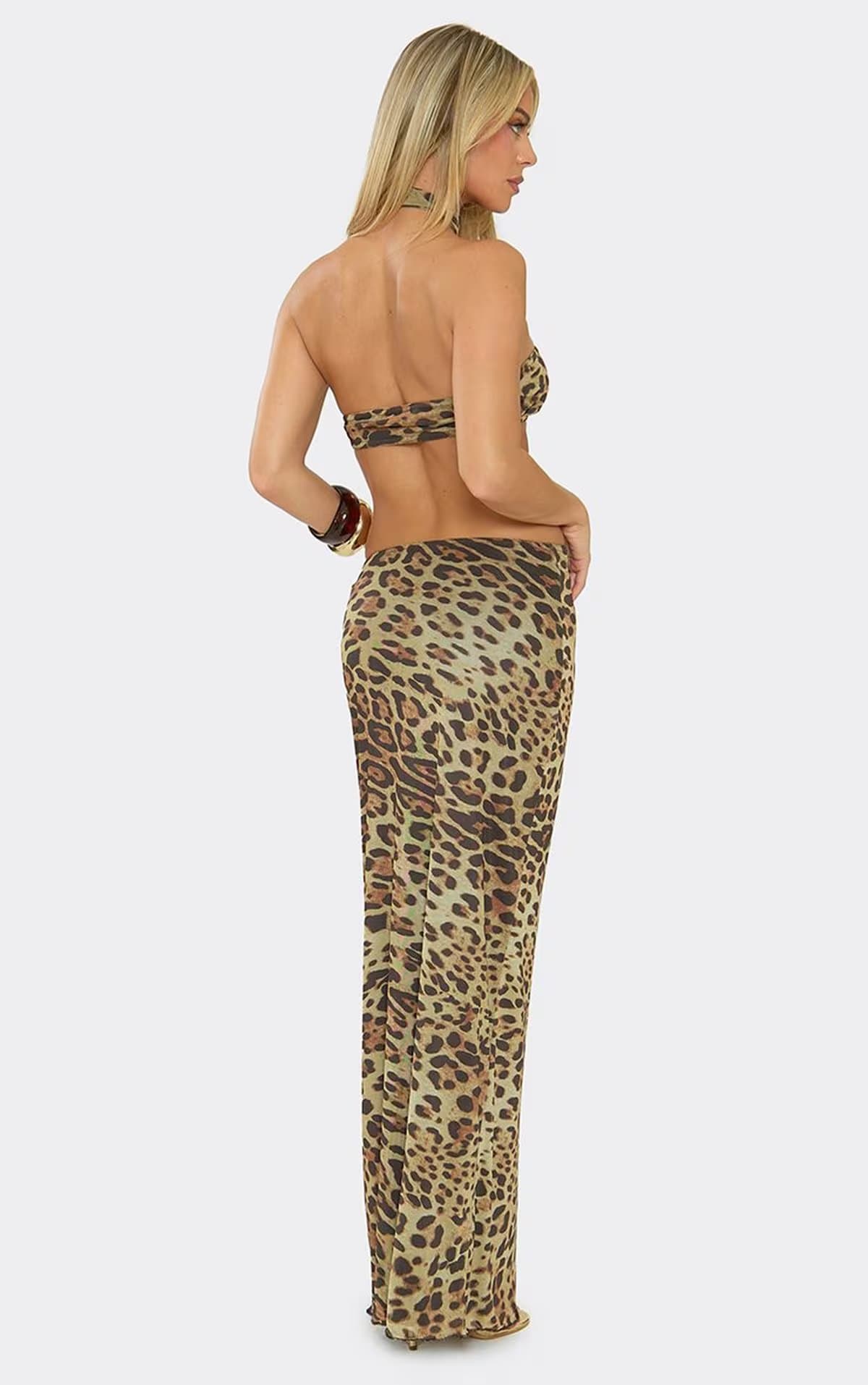 EGO High Neck Cut Out Maxi Dress In Leopard Print, Women's Size UK 6