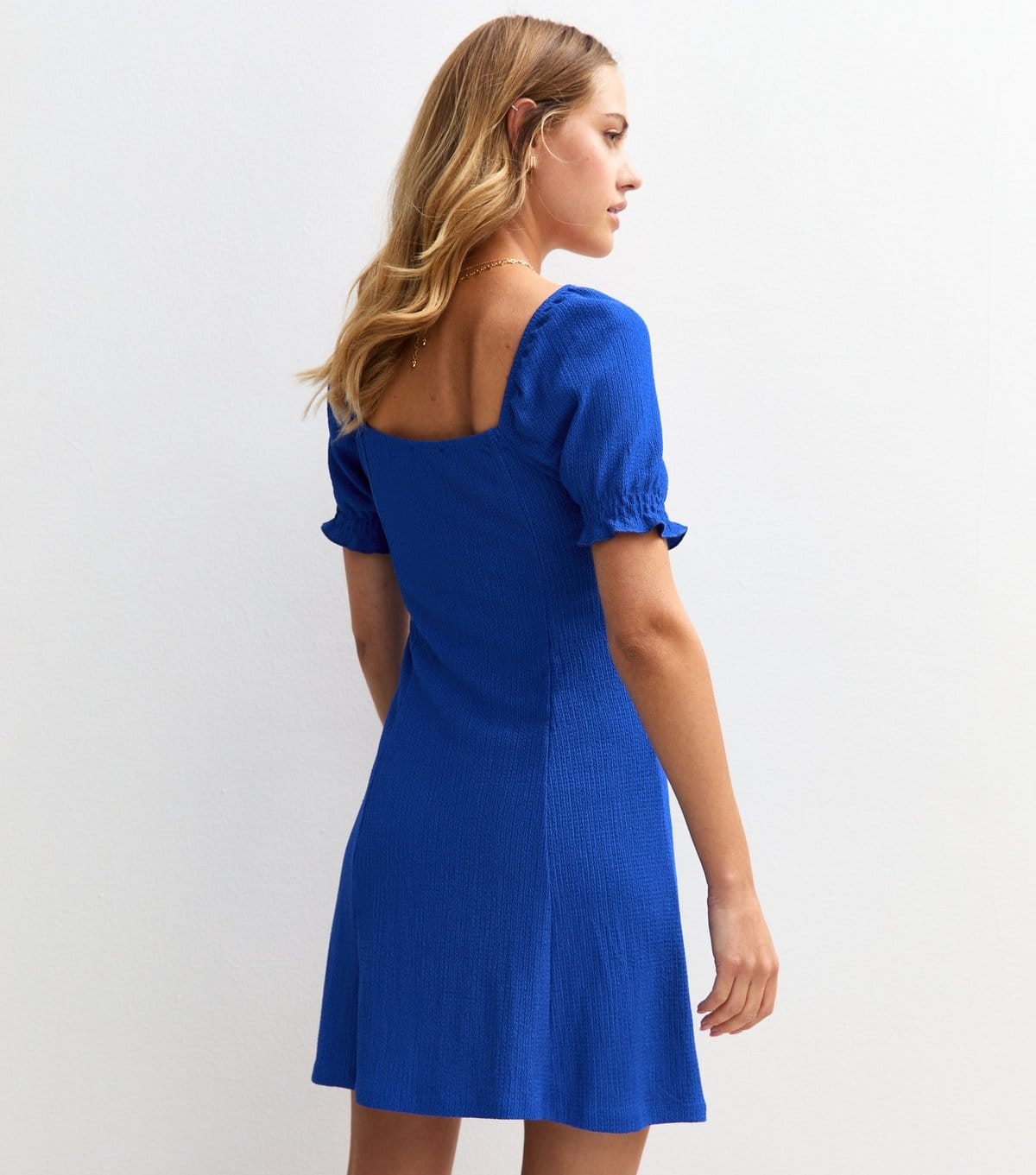 New Look Women's Bright Blue Crinkle Texture Milkmaid Mini Dress New Look - 4