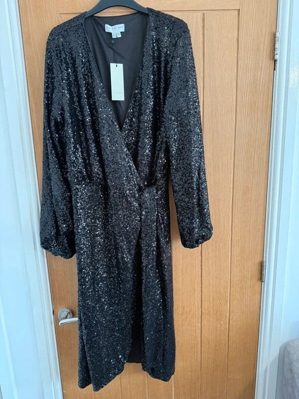 Never Fully Dressed Black Sequin Wrap Dress