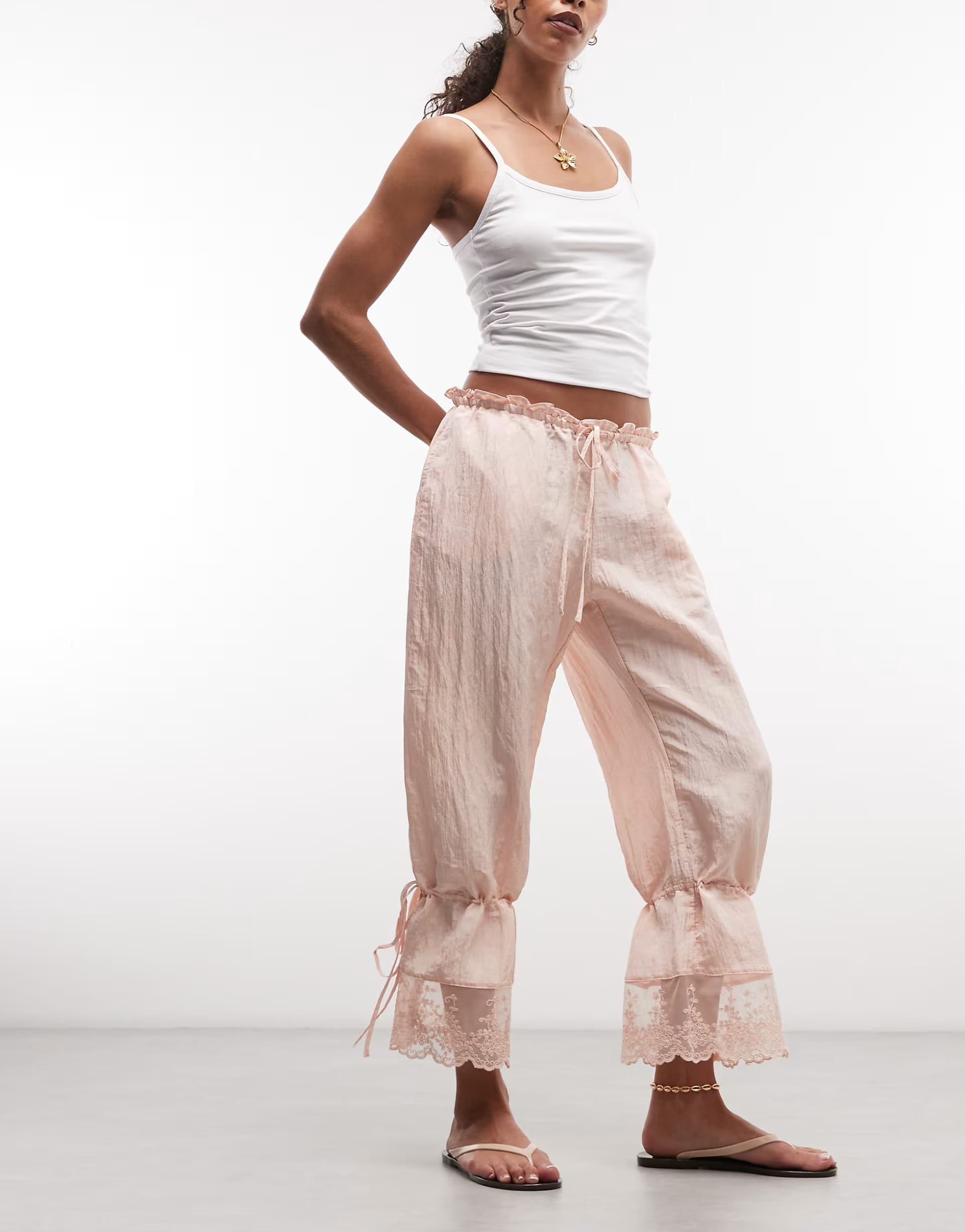 ASOS Dusty Pink Lace Detail Balloon Trousers