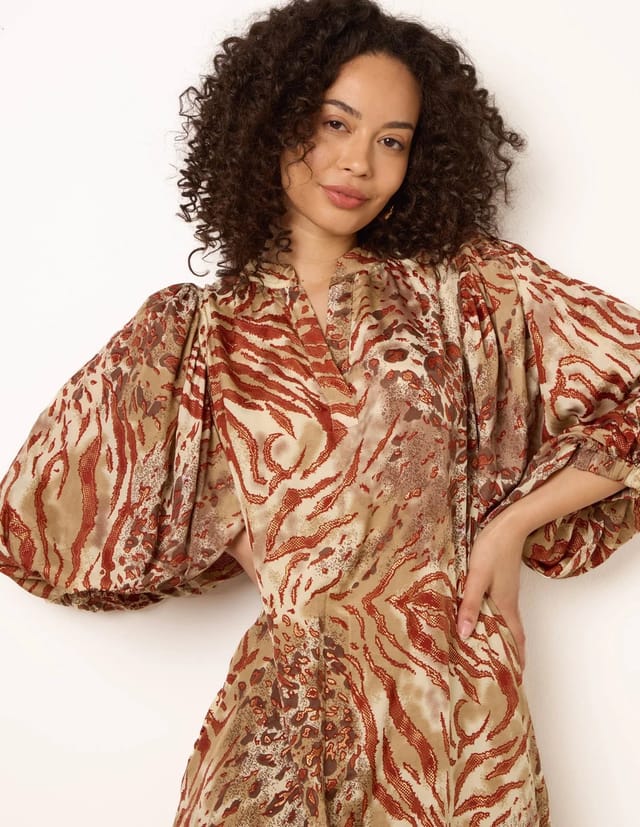 Blue Vanilla Puff Sleeve Metallic Animal Print Puff Sleeve Tunic Dress - 2
