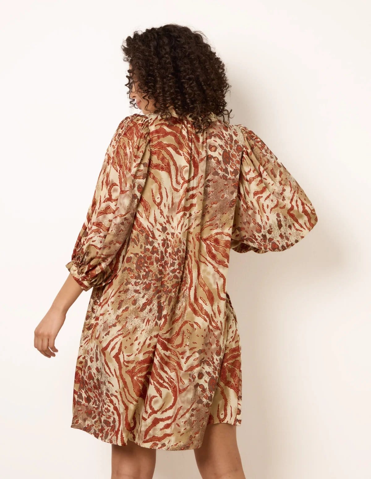 Blue Vanilla Puff Sleeve Metallic Animal Print Puff Sleeve Tunic Dress - 4