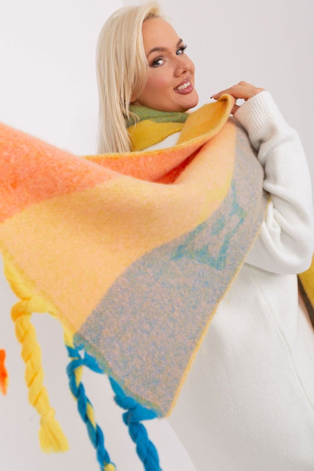 Love Lace Love Lace Women's Long Multicolor Striped Tassel Scarf Polyester Winter Wrap - 4