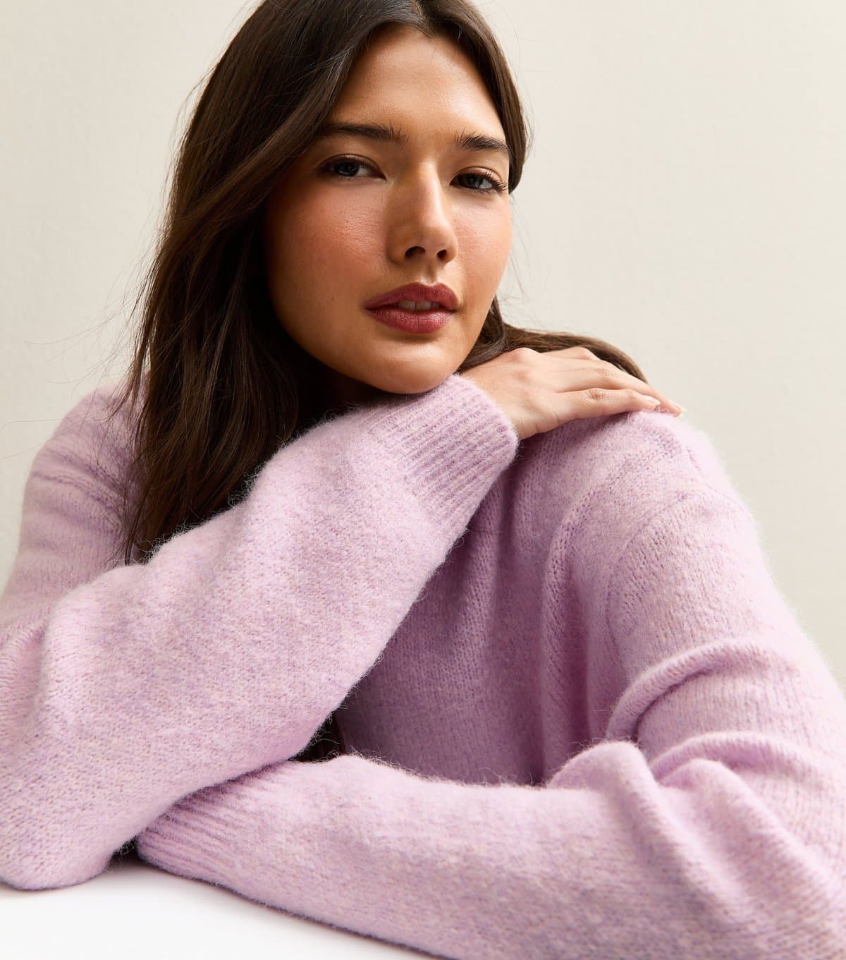 New Look Women's Lilac Crew Neck Oversized Textured Knit Jumper New Look