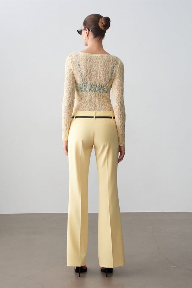 Dilvin Dilvin Women's Belted Straight-Leg Crepe Trousers in Lemon - 2