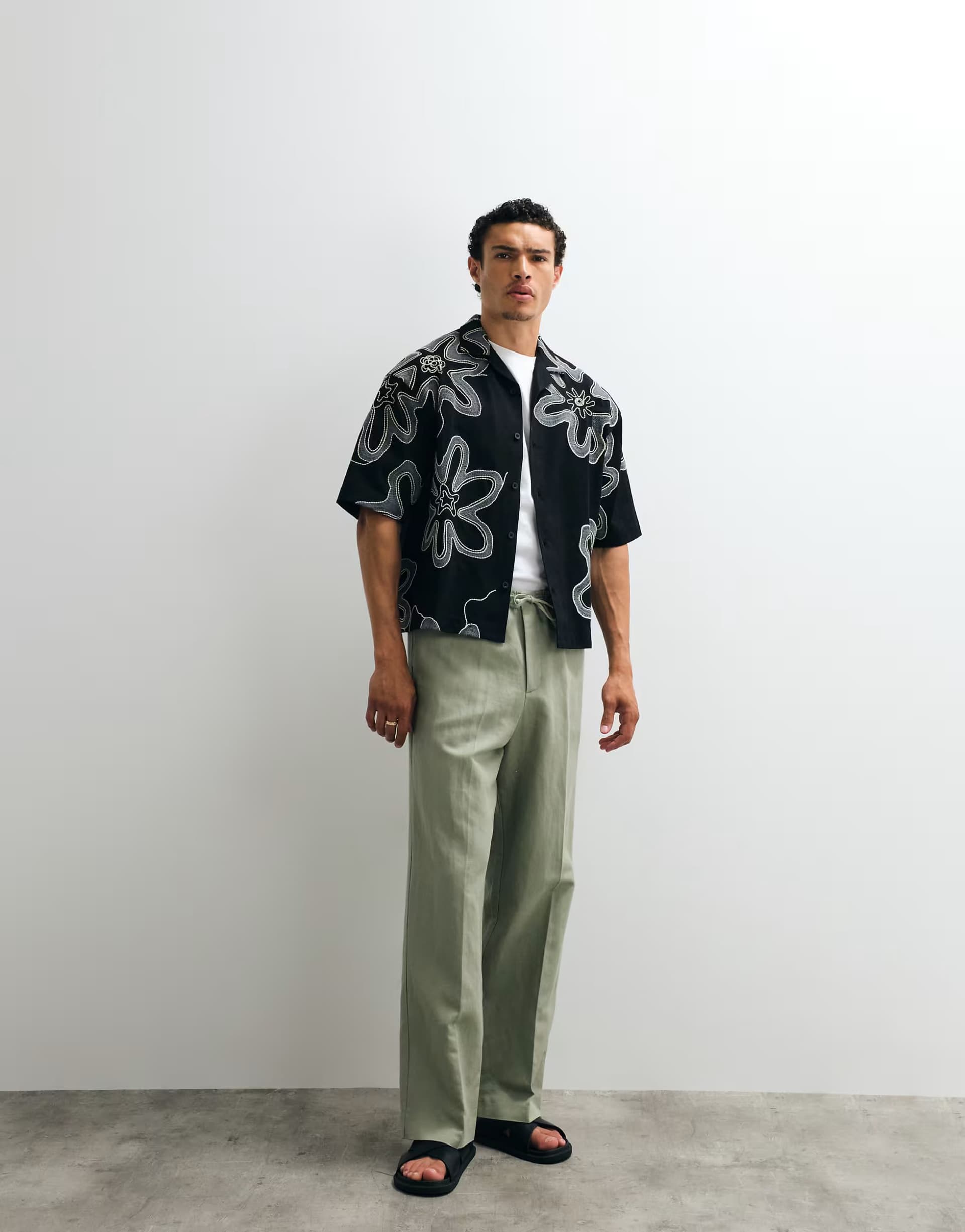ASOS ASOS DESIGN Sage Green Linen Wide Leg Trousers