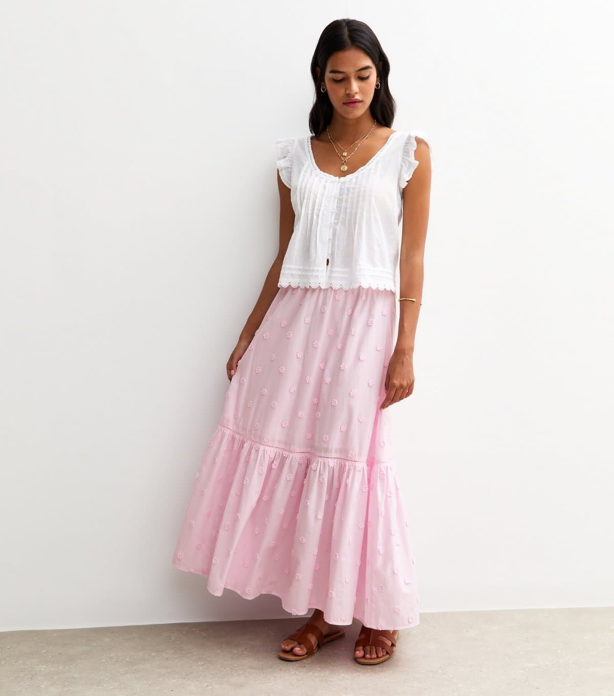 New Look Women's Pink Floral Embroidered Midi Skirt New Look